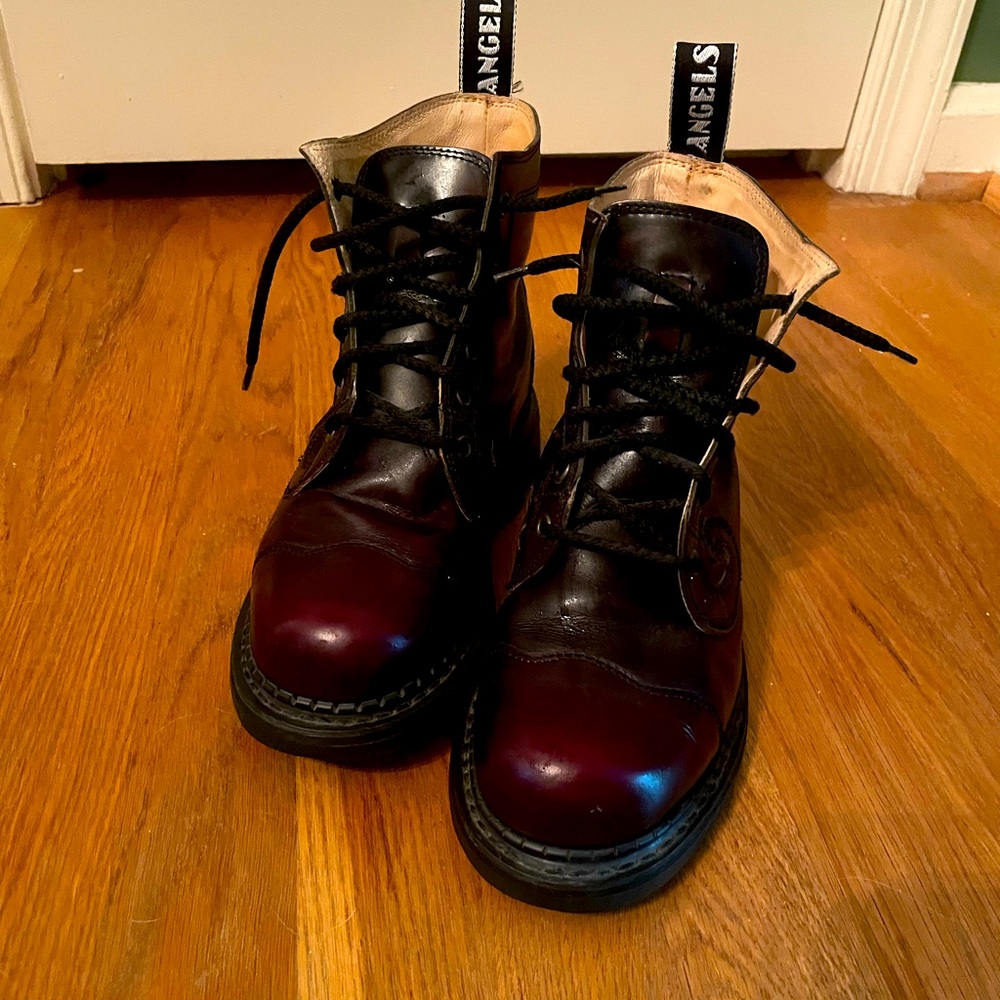 John Fluevog Angel boots, burgundy.